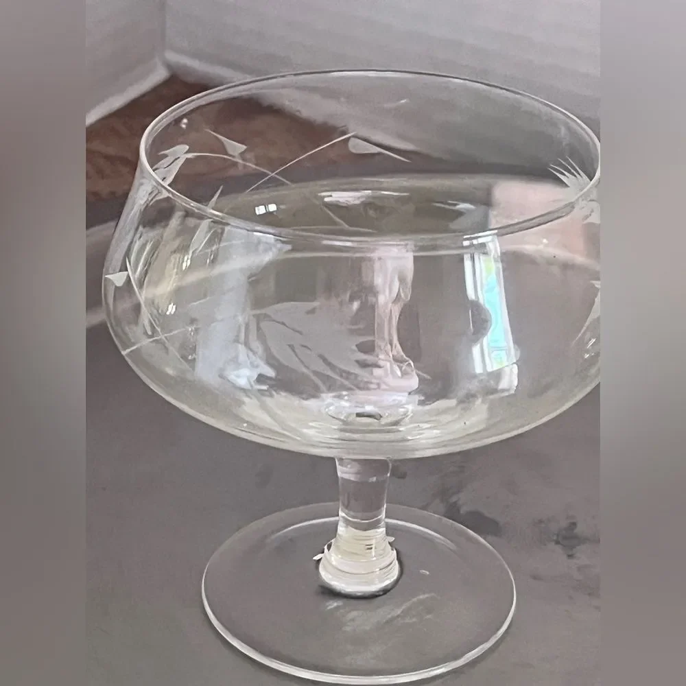 Noritake Japanese vintage Etched Wheat Crystal Champagne Coupes 2